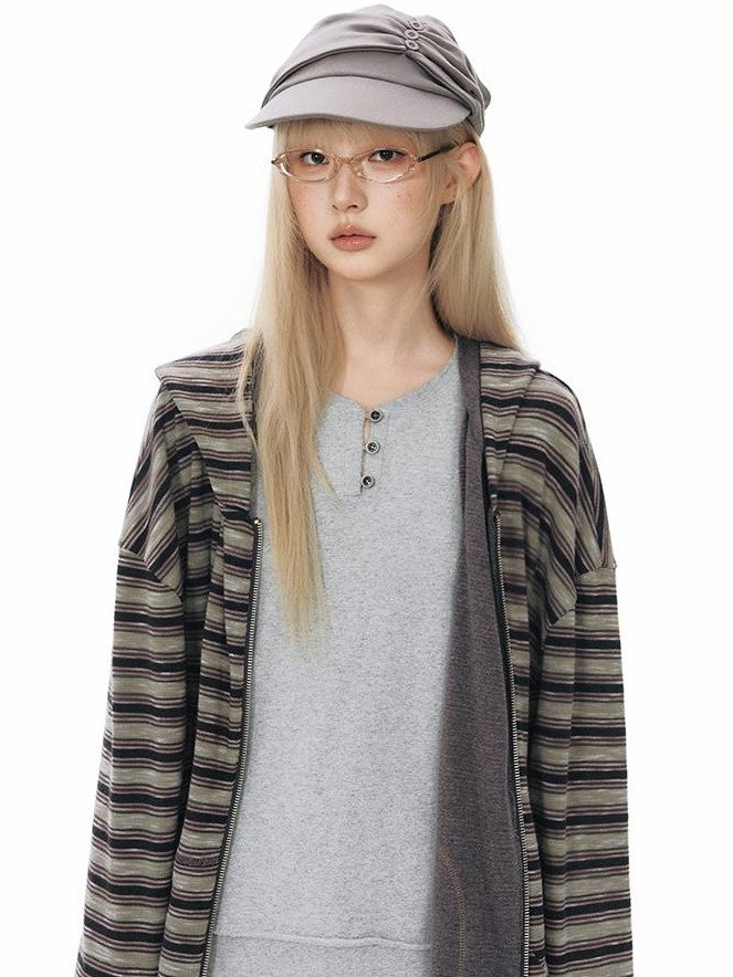 NAPSNAPS Reversible Striped Kangaroo Pocket Drop Shoulder Women&