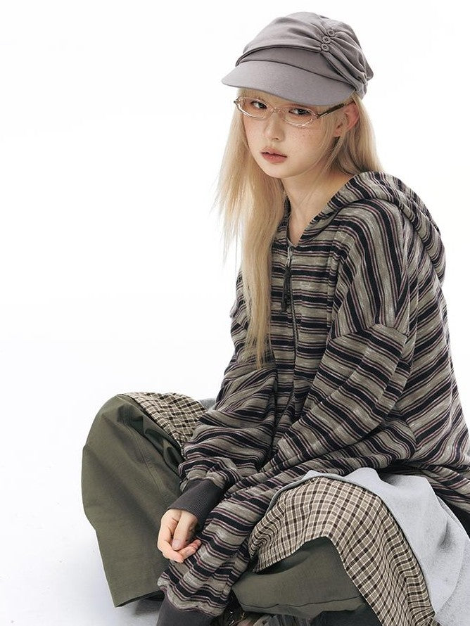 NAPSNAPS Reversible Striped Kangaroo Pocket Drop Shoulder Women&