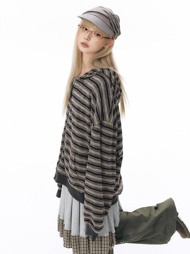 NAPSNAPS Reversible Striped Kangaroo Pocket Drop Shoulder Women&