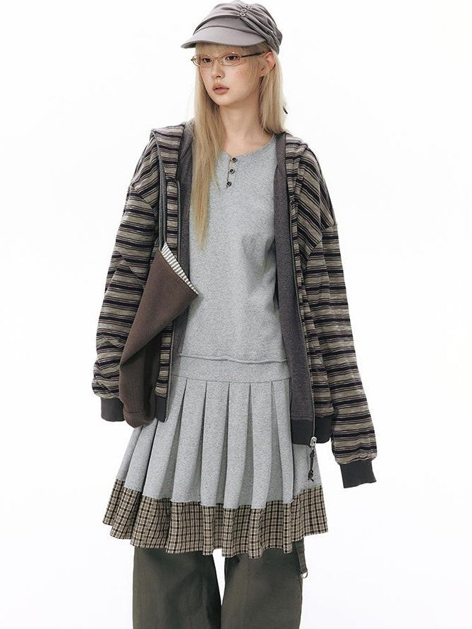 NAPSNAPS Reversible Striped Kangaroo Pocket Drop Shoulder Women&