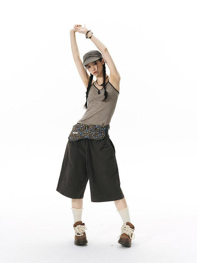 NAPSNAPS Ribbed Drawstring Waist Cargo Pocket Straight Women&