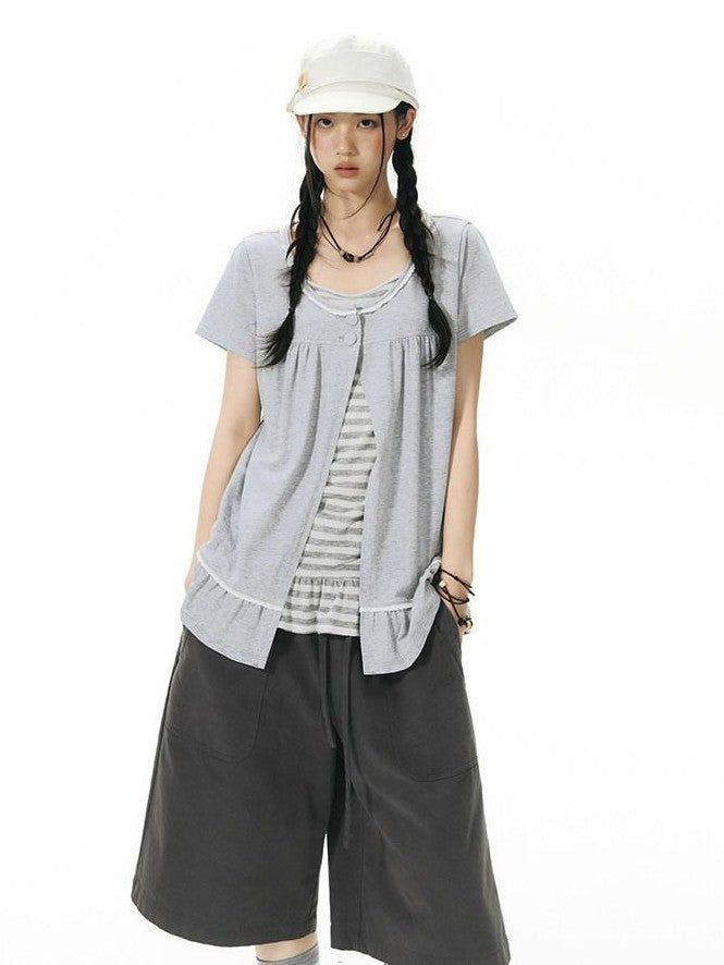 NAPSNAPS Ribbed Drawstring Waist Cargo Pocket Straight Women&