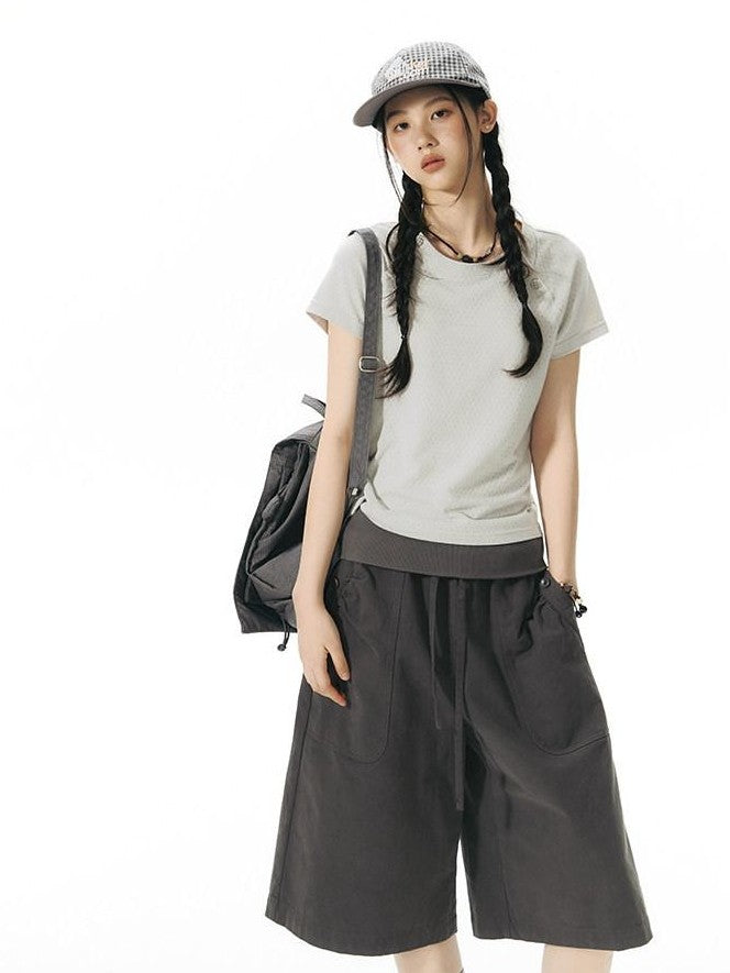NAPSNAPS Ribbed Drawstring Waist Cargo Pocket Straight Women&