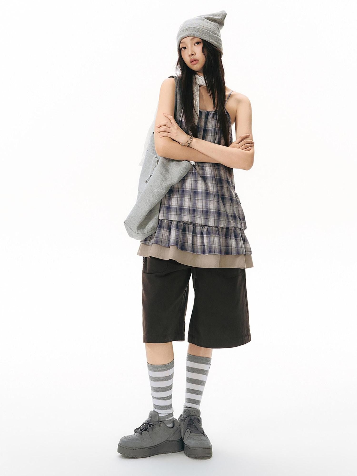 NAPSNAPS Ribbed Drawstring Waist Cargo Pocket Straight Women&