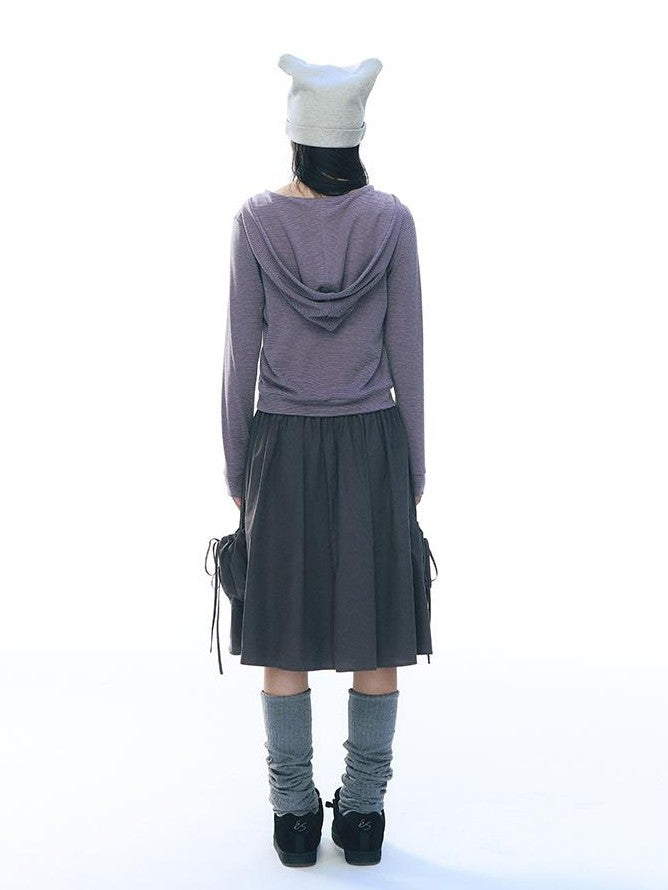 NAPSNAPS Ribbed Wide Waist Big Pockets A Line Cotton Women&