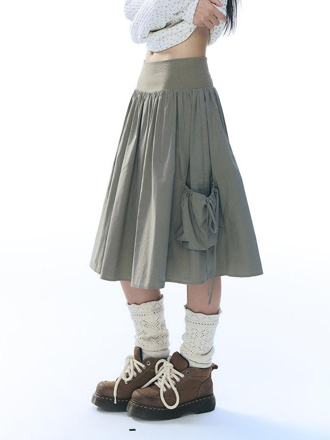 NAPSNAPS Ribbed Wide Waist Big Pockets A Line Cotton Women&