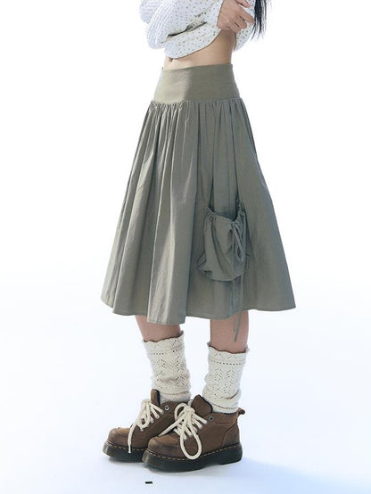 NAPSNAPS Ribbed Wide Waist Big Pockets A Line Cotton Women&