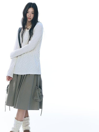 NAPSNAPS Ribbed Wide Waist Big Pockets A Line Cotton Women&