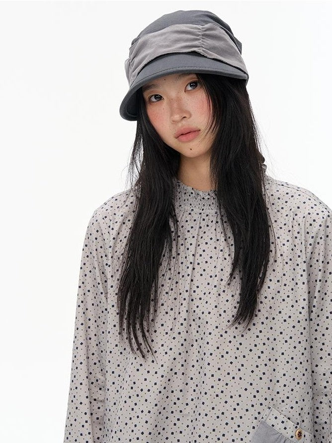 NAPSNAPS Ruched Floral Print Stand Collar Long Sleeve Cotton Women&