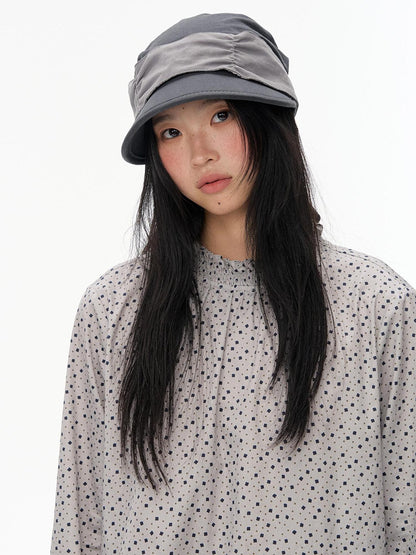 NAPSNAPS Ruched Floral Print Stand Collar Long Sleeve Cotton Women&