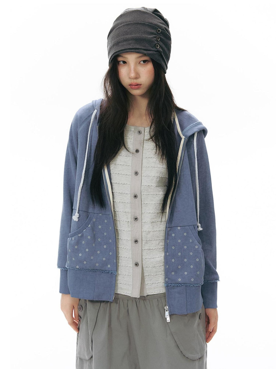 NAPSNAPS Ruched Side Seam Button Slouchy Adjustable Women&