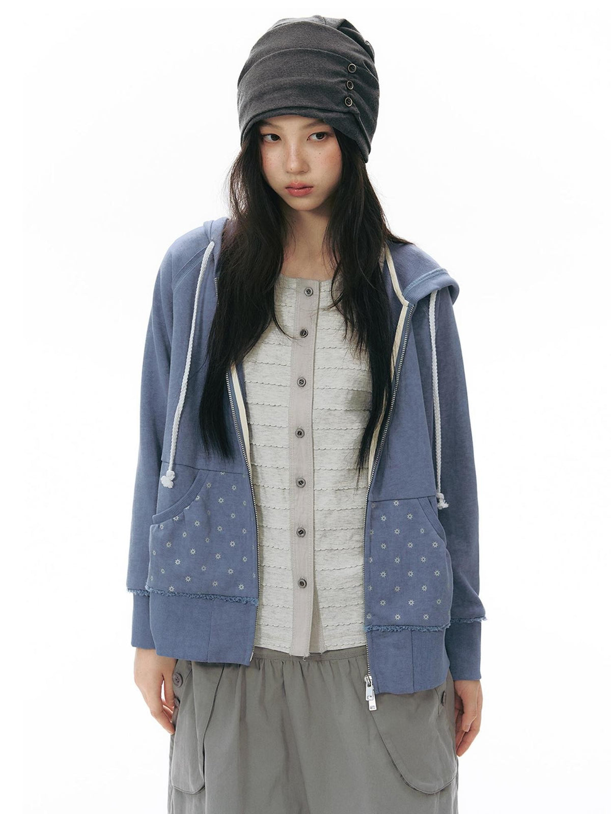 NAPSNAPS Ruched Side Seam Button Slouchy Adjustable Women&