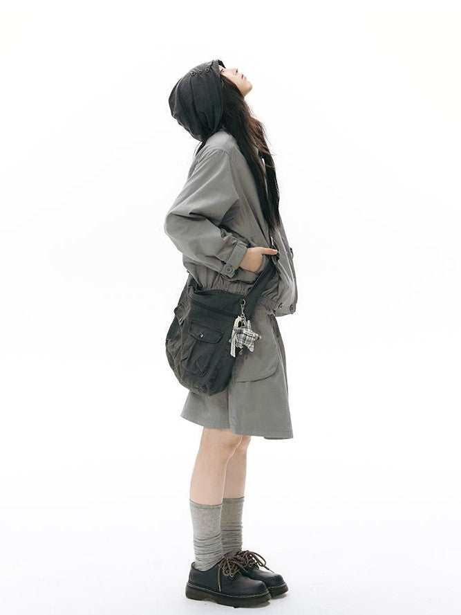 NAPSNAPS Ruched Side Seam Button Slouchy Adjustable Women&
