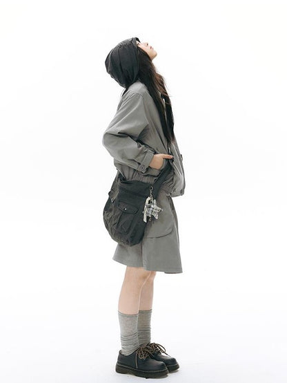 NAPSNAPS Ruched Side Seam Button Slouchy Adjustable Women&