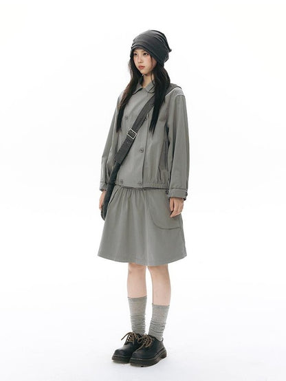 NAPSNAPS Ruched Side Seam Button Slouchy Adjustable Women&