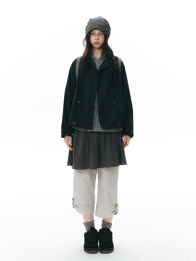 NAPSNAPS Ruched Side Seam Button Slouchy Adjustable Women&
