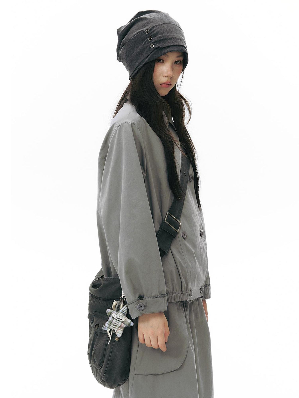 NAPSNAPS Ruched Side Seam Button Slouchy Adjustable Women&
