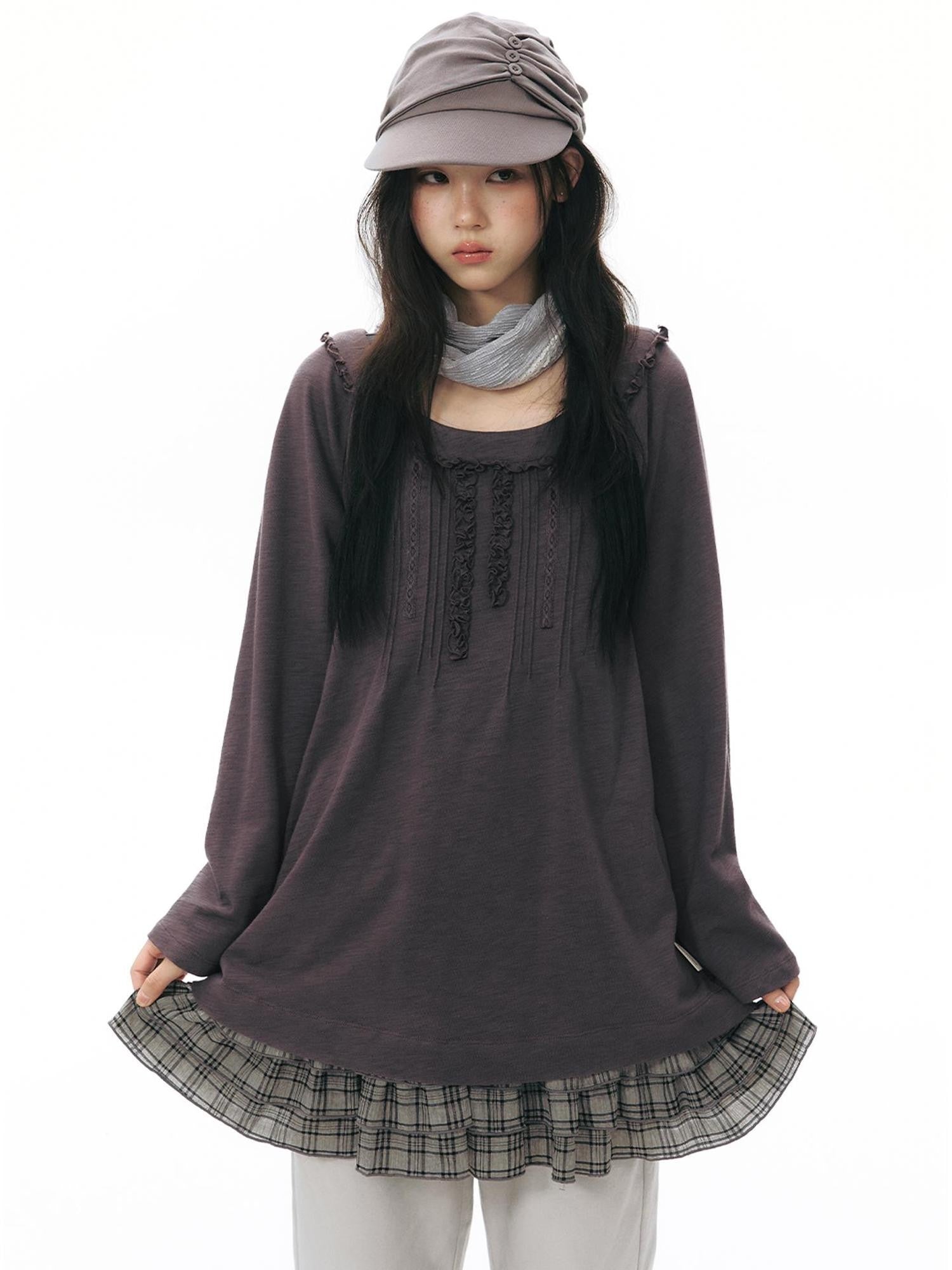 NAPSNAPS Ruffle Edge Pleated Front Tape Raglan Women&
