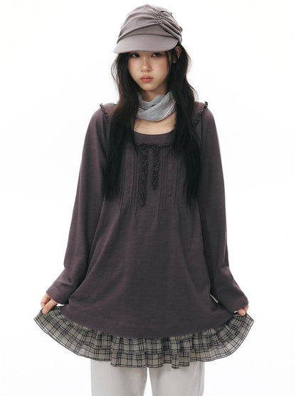 NAPSNAPS Ruffle Edge Pleated Front Tape Raglan Women&