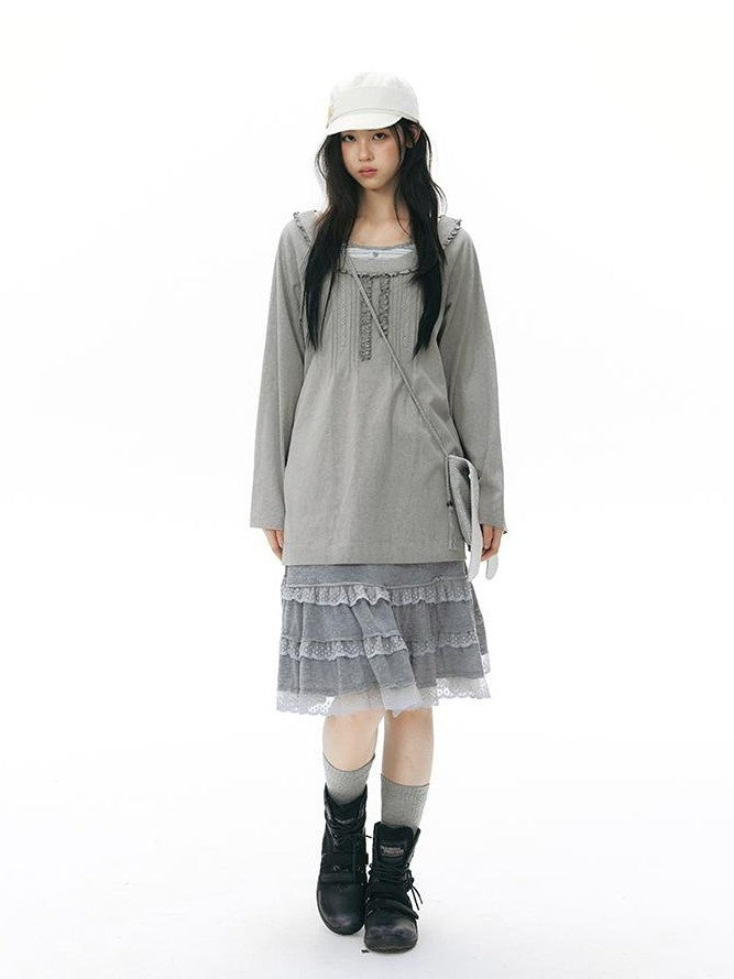 NAPSNAPS Ruffle Edge Pleated Front Tape Raglan Women&