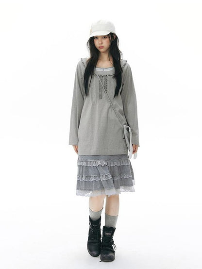 NAPSNAPS Ruffle Edge Pleated Front Tape Raglan Women&