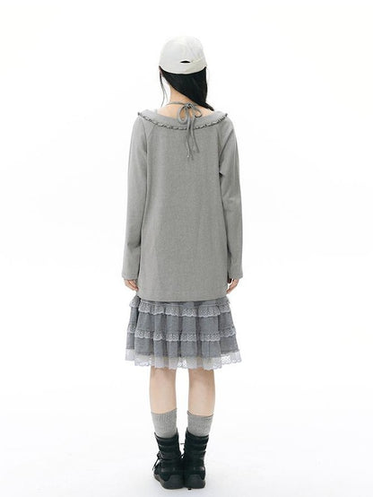 NAPSNAPS Ruffle Edge Pleated Front Tape Raglan Women&