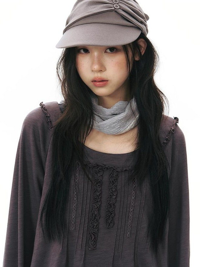 NAPSNAPS Ruffle Edge Pleated Front Tape Raglan Women&