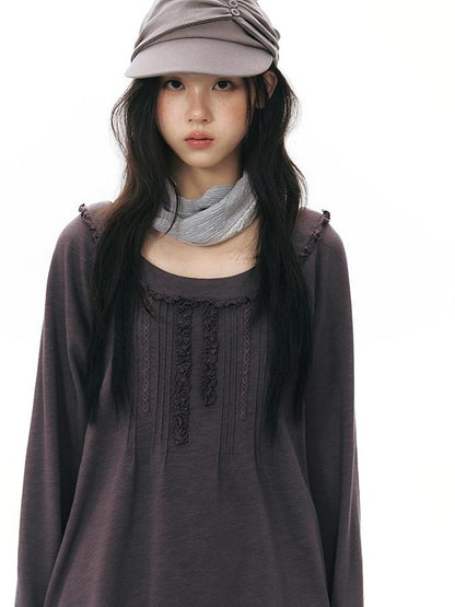 NAPSNAPS Ruffle Edge Pleated Front Tape Raglan Women&