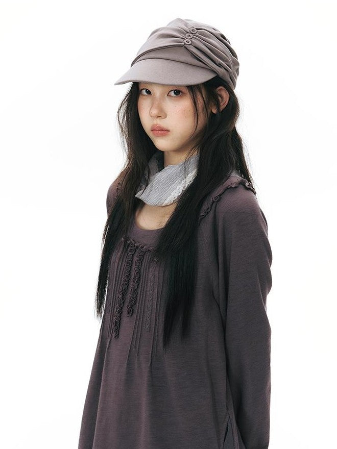 NAPSNAPS Ruffle Edge Pleated Front Tape Raglan Women&