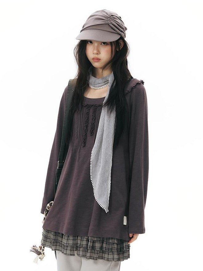 NAPSNAPS Ruffle Edge Pleated Front Tape Raglan Women&