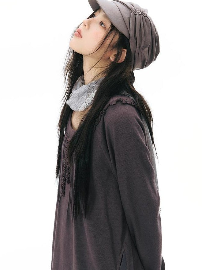 NAPSNAPS Ruffle Edge Pleated Front Tape Raglan Women&