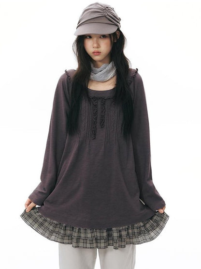 NAPSNAPS Ruffle Edge Pleated Front Tape Raglan Women&