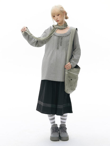 NAPSNAPS Ruffle Edge Pleated Front Tape Raglan Women&
