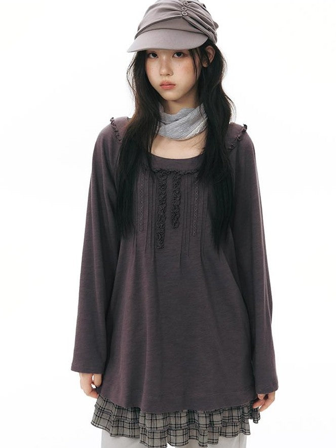 NAPSNAPS Ruffle Edge Pleated Front Tape Raglan Women&
