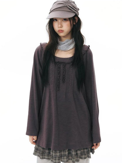 NAPSNAPS Ruffle Edge Pleated Front Tape Raglan Women&