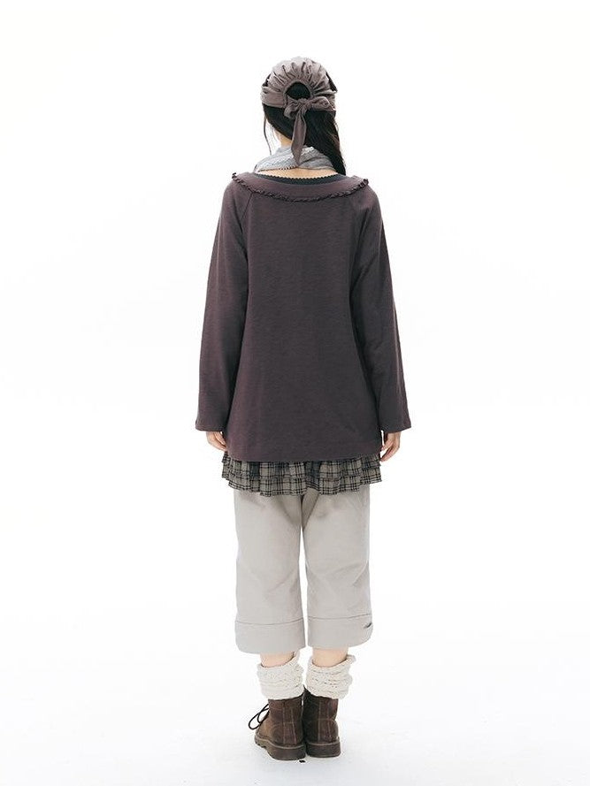 NAPSNAPS Ruffle Edge Pleated Front Tape Raglan Women&