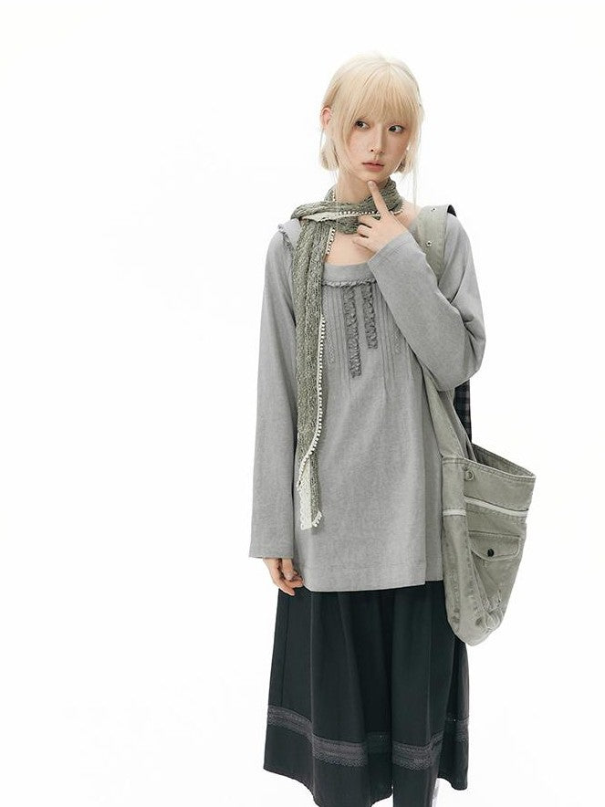 NAPSNAPS Ruffle Edge Pleated Front Tape Raglan Women&