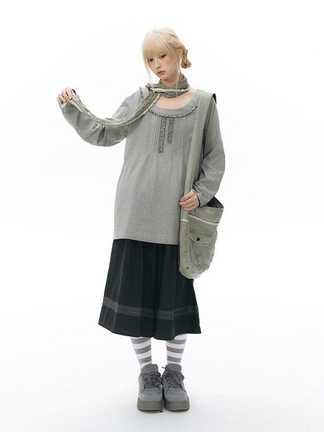 NAPSNAPS Ruffle Edge Pleated Front Tape Raglan Women&