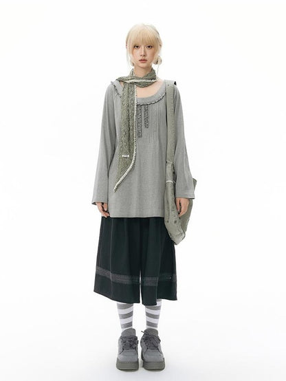 NAPSNAPS Ruffle Edge Pleated Front Tape Raglan Women&