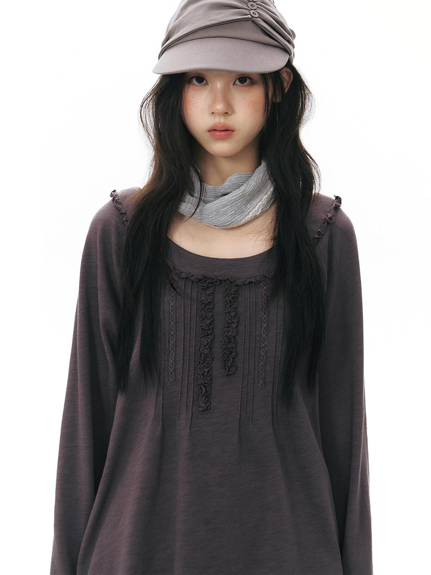 NAPSNAPS Ruffle Edge Pleated Front Tape Raglan Women&