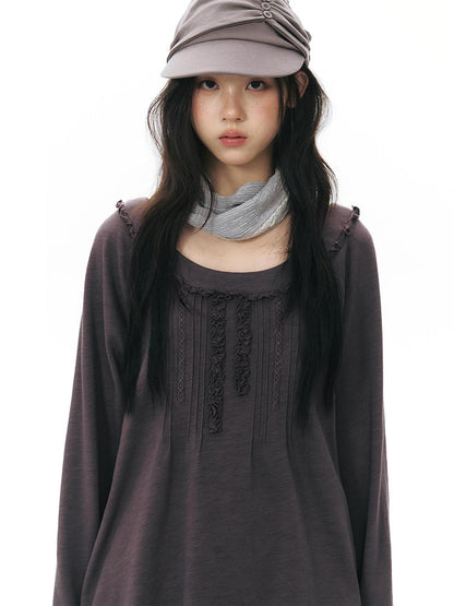 NAPSNAPS Ruffle Edge Pleated Front Tape Raglan Women&
