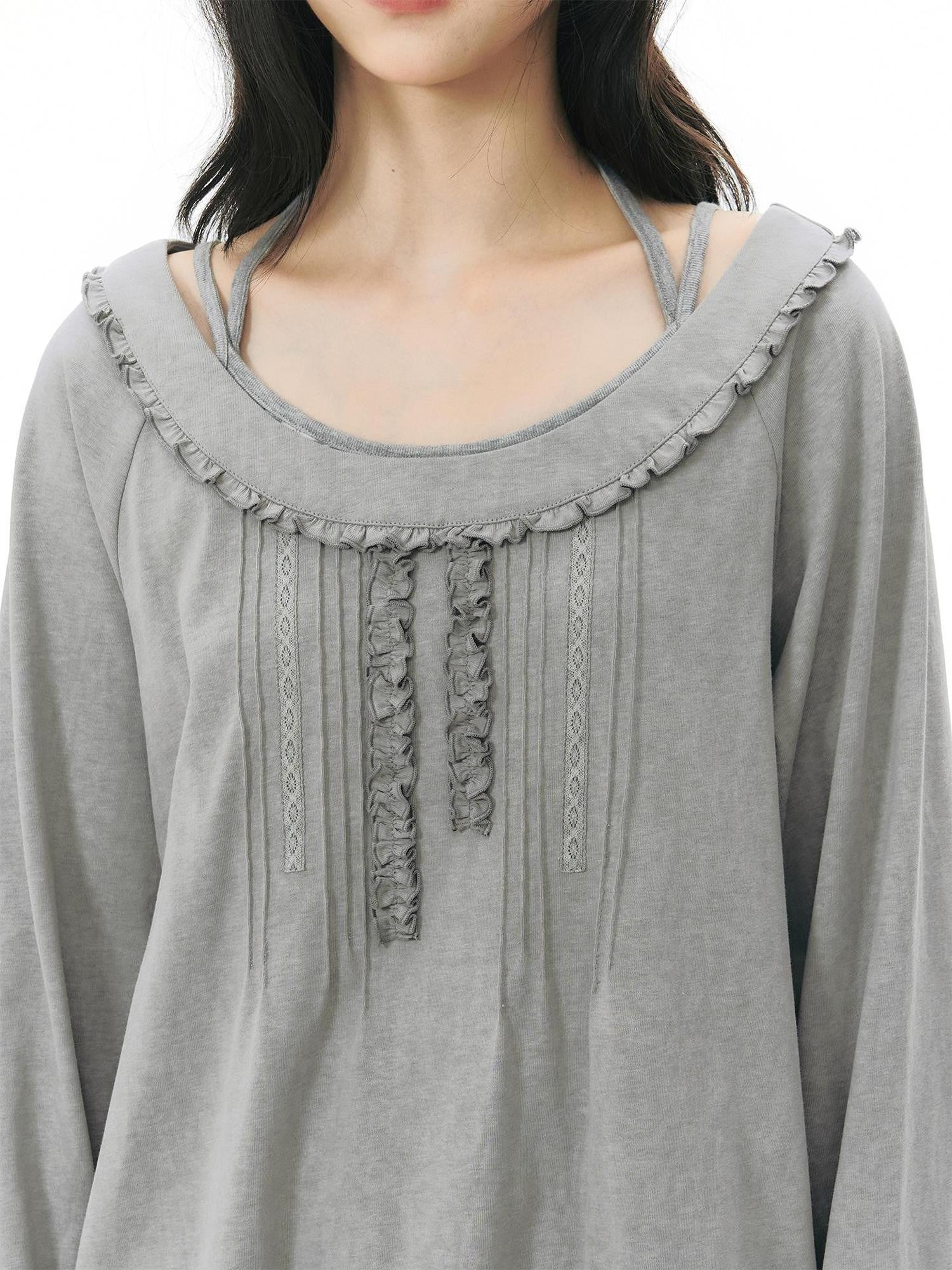 NAPSNAPS Ruffle Edge Pleated Front Tape Raglan Women&