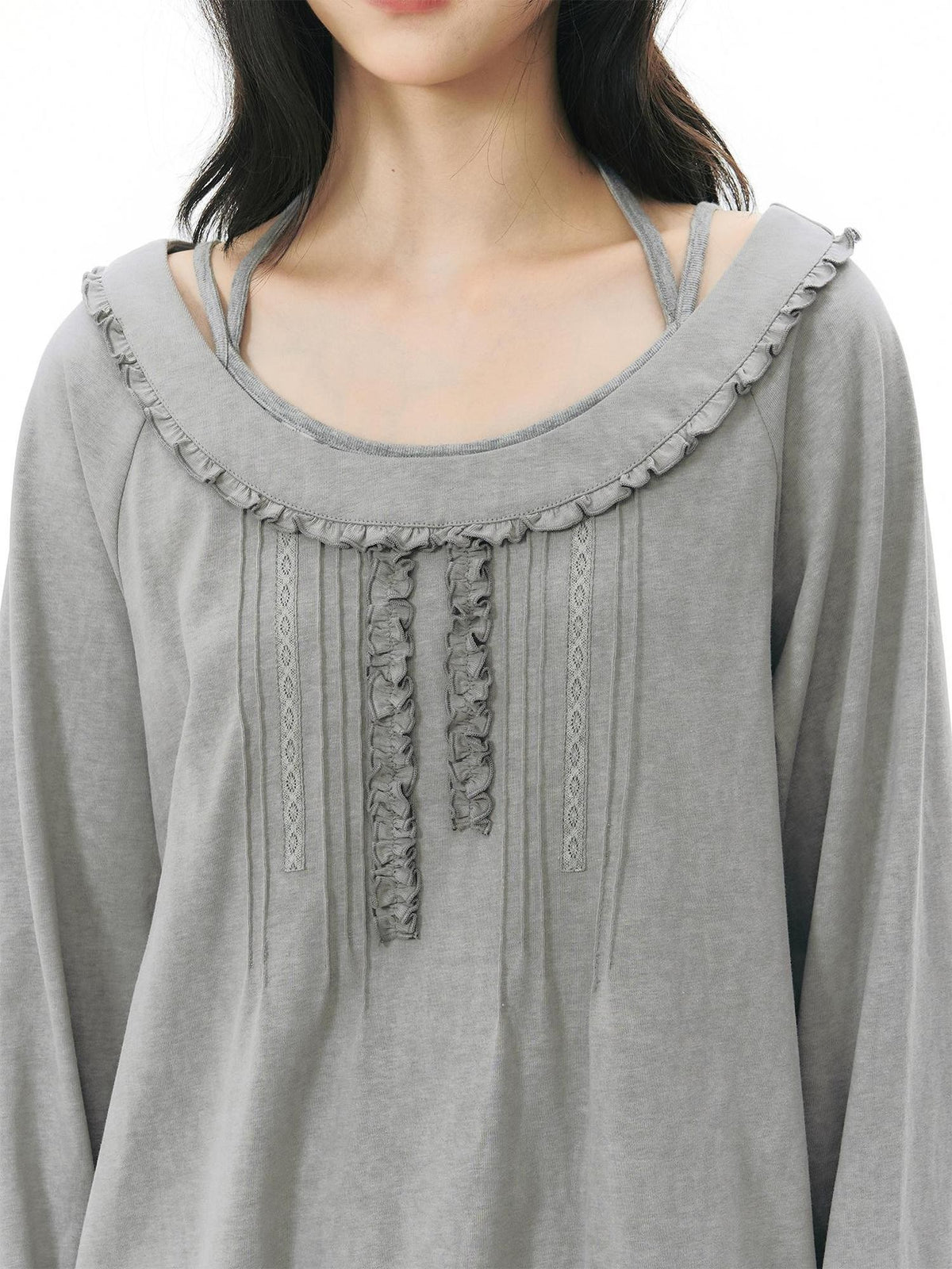 NAPSNAPS Ruffle Edge Pleated Front Tape Raglan Women&