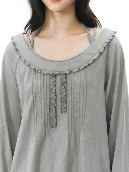 NAPSNAPS Ruffle Edge Pleated Front Tape Raglan Women&