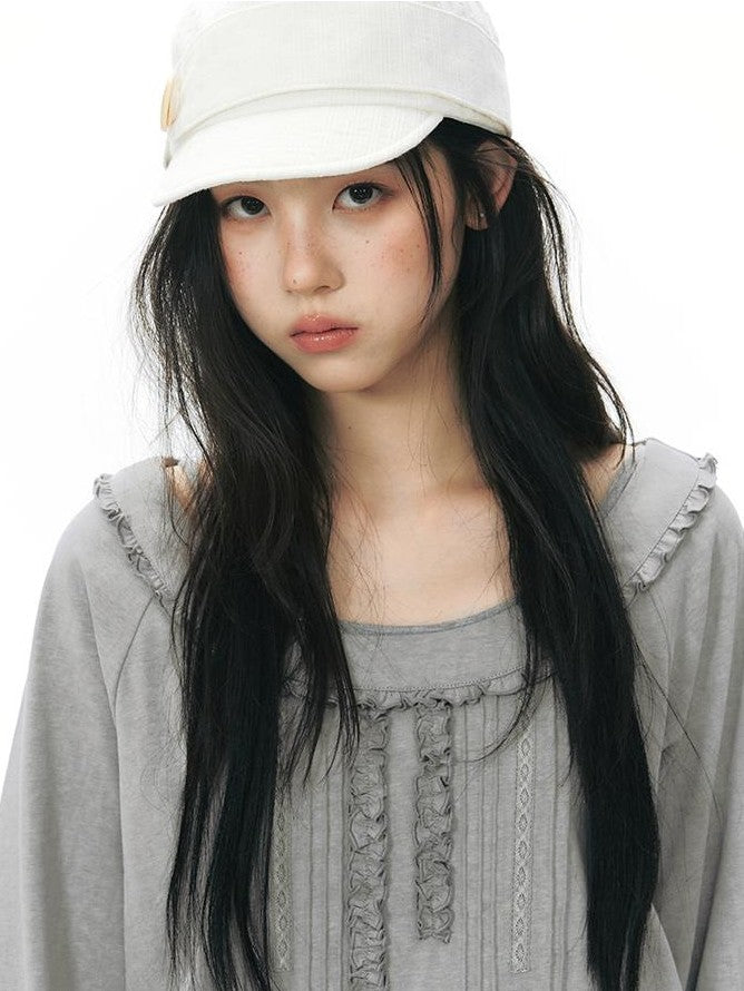 NAPSNAPS Ruffle Edge Pleated Front Tape Raglan Women&