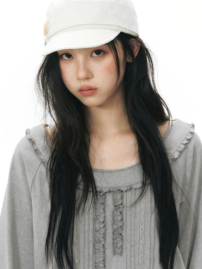 NAPSNAPS Ruffle Edge Pleated Front Tape Raglan Women&