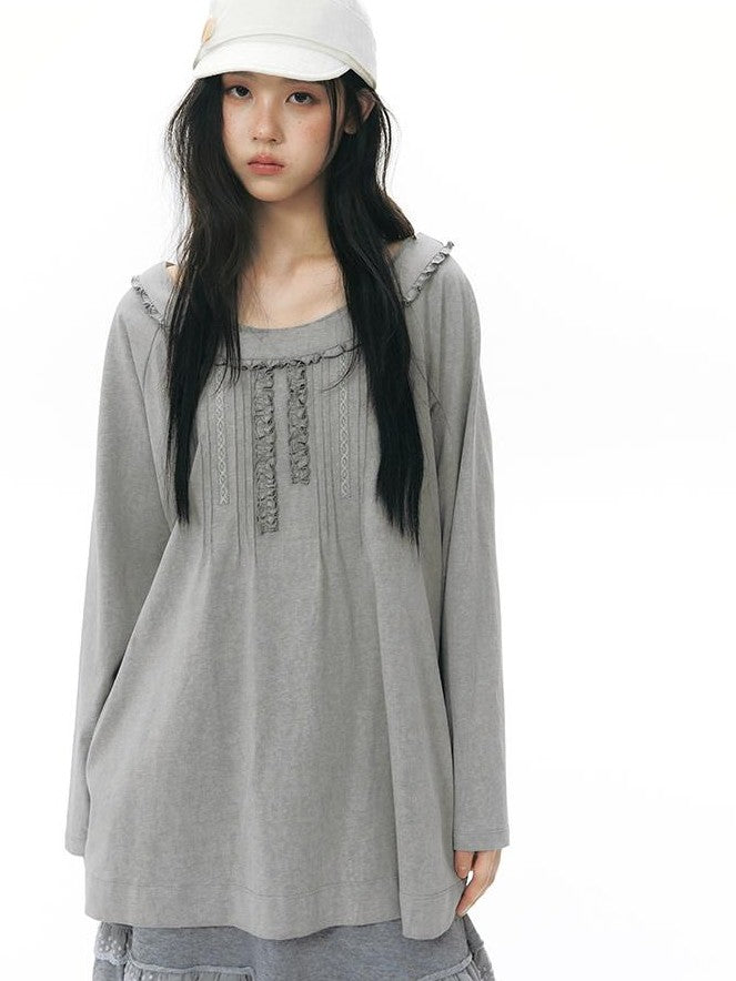 NAPSNAPS Ruffle Edge Pleated Front Tape Raglan Women&