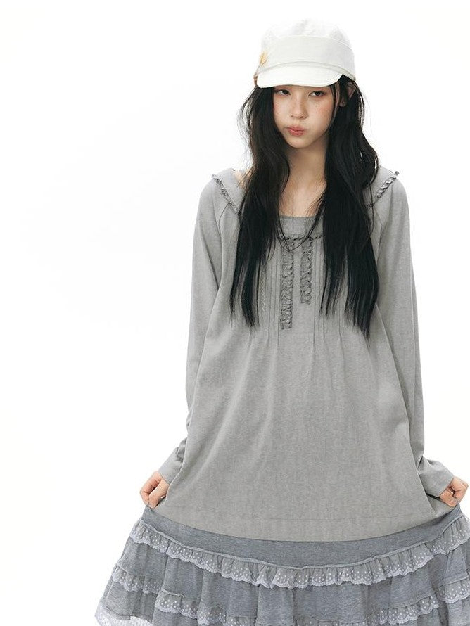 NAPSNAPS Ruffle Edge Pleated Front Tape Raglan Women&