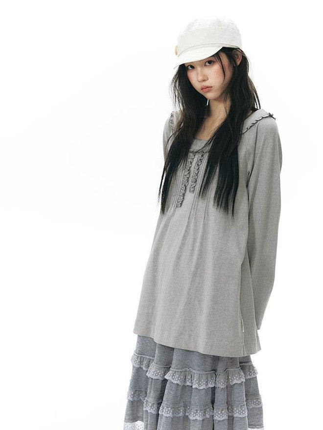 NAPSNAPS Ruffle Edge Pleated Front Tape Raglan Women&