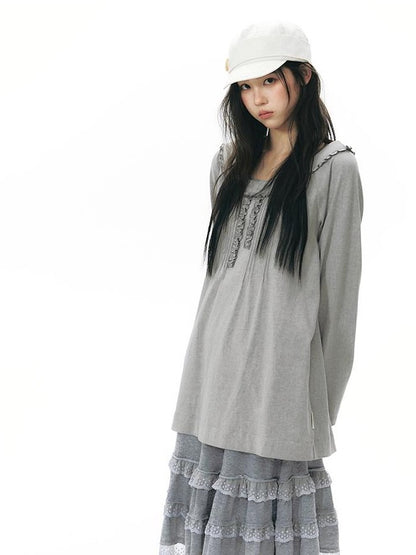 NAPSNAPS Ruffle Edge Pleated Front Tape Raglan Women&